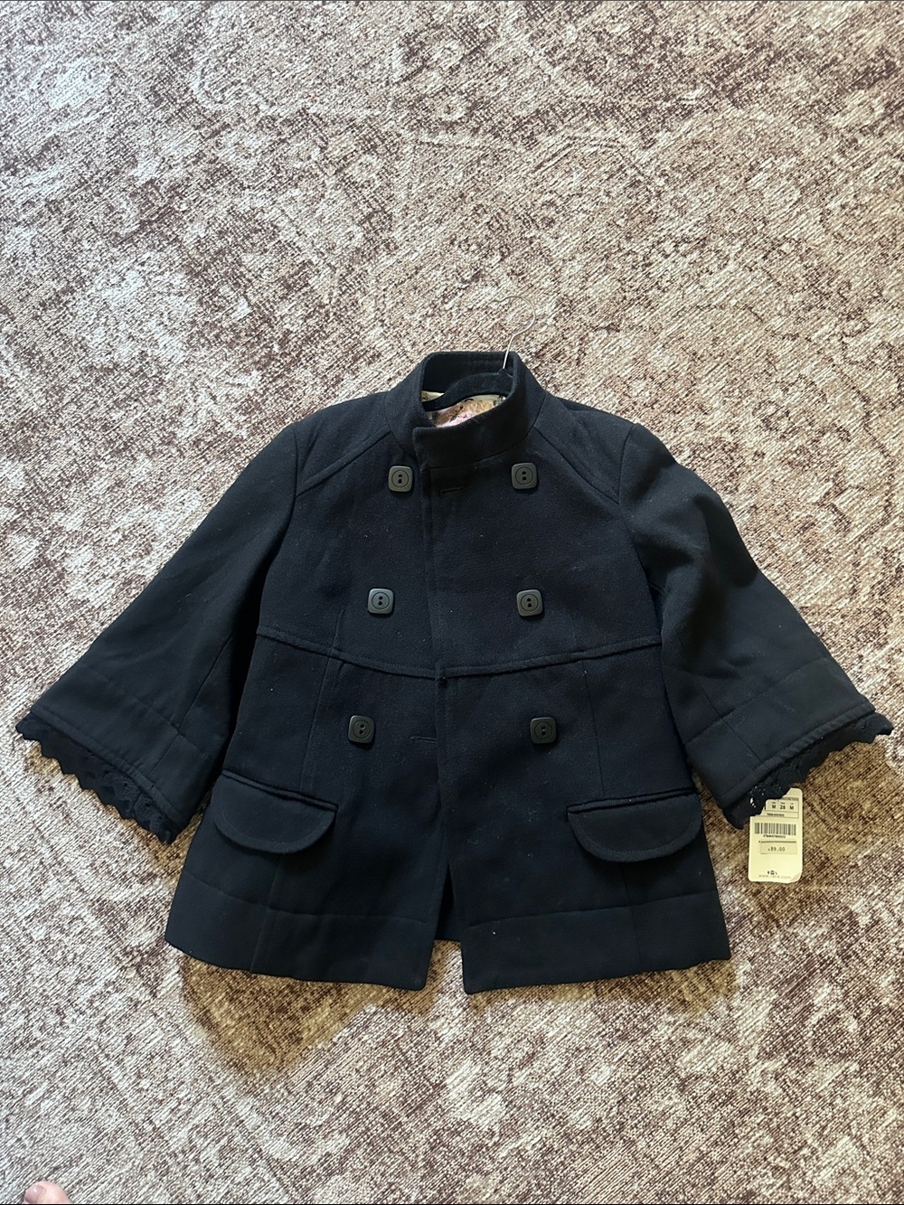 Women’s Zara Double-Breasted Black Peacoat Jacket size Medium